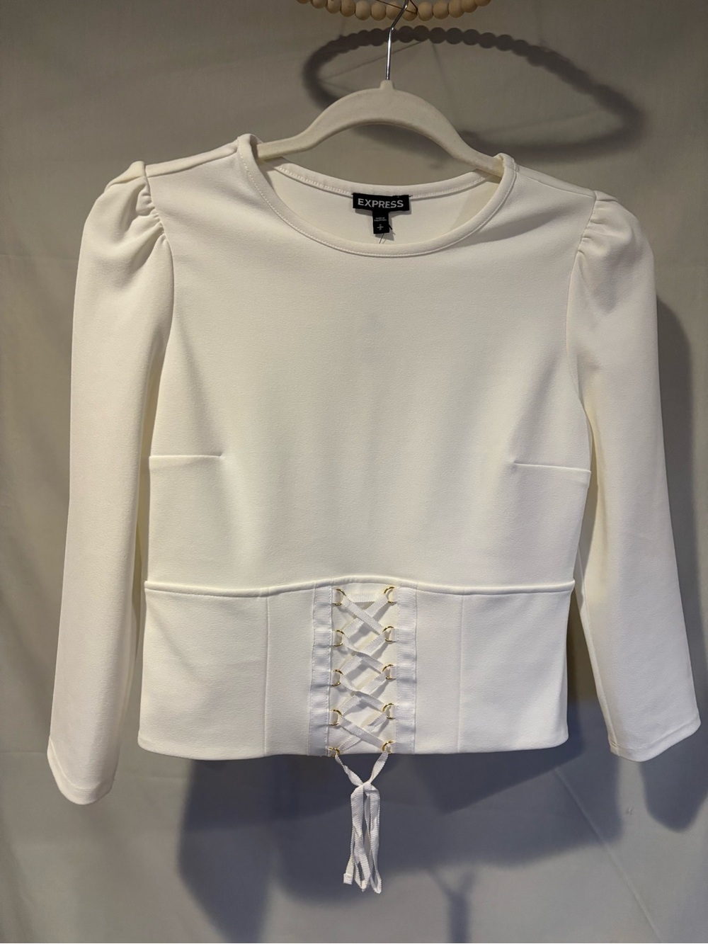 Express White Lace-Up Peplum 3/4 Sleeve  Coreet Top